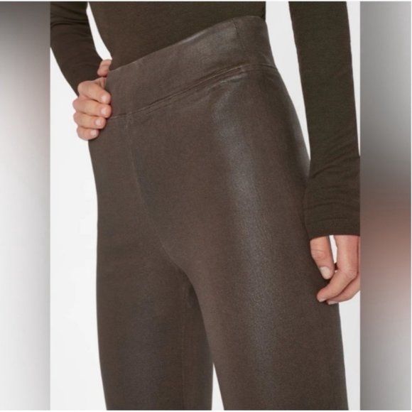 FRAME Jetset Crop COATED JEANS High-Rise Bootcut Brown - Picture 4 of 15